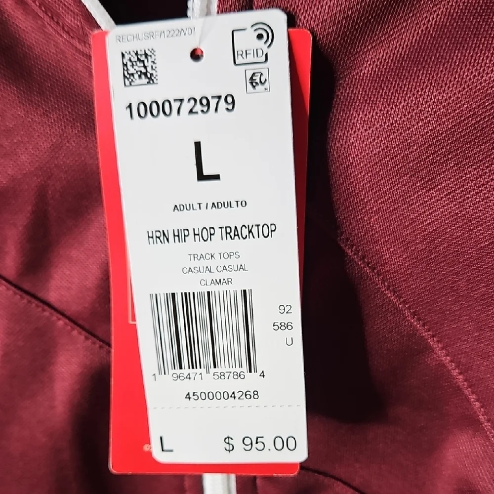 Reebok Men's Hip Hop Track Performance Jacket in Burgundy Large NWT